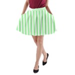 Vertical Stripes - White and Light Green A-Line Pocket Skirt