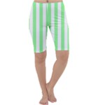 Vertical Stripes - White and Light Green Cropped Leggings