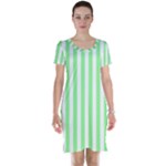 Vertical Stripes - White and Light Green Short Sleeve Nightdress