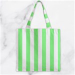 Vertical Stripes - White and Light Green Zipper Grocery Tote Bag