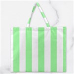 Vertical Stripes - White and Light Green Zipper Large Tote Bag