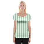 Vertical Stripes - White and Celadon Green Women s Cap Sleeve Top