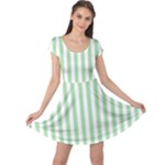 Vertical Stripes - White and Celadon Green Cap Sleeve Dress