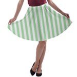 Vertical Stripes - White and Celadon Green A-line Skater Skirt