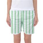 Vertical Stripes - White and Celadon Green Women s Basketball Shorts