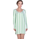 Vertical Stripes - White and Celadon Green Long Sleeve Nightdress