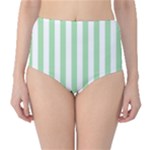 Vertical Stripes - White and Celadon Green High-Waist Bikini Bottoms