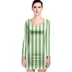 Vertical Stripes - White and Dollar Bill Green Long Sleeve Bodycon Dress