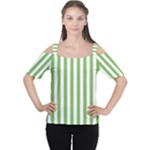 Vertical Stripes - White and Dollar Bill Green Women s Cutout Shoulder Tee