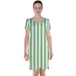 Vertical Stripes - White and Dollar Bill Green Short Sleeve Nightdress