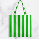 Vertical Stripes - White and Lime Green Zipper Grocery Tote Bag