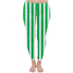 Vertical Stripes - White and Dark Pastel Green Winter Leggings