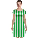 Vertical Stripes - White and Dark Pastel Green Cap Sleeve Nightdress