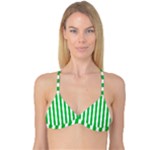 Vertical Stripes - White and Dark Pastel Green Reversible Tri Bikini Top