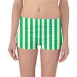 Vertical Stripes - White and Dark Pastel Green Reversible Boyleg Bikini Bottoms