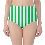 Vertical Stripes - White and Dark Pastel Green High-Waist Bikini Bottoms