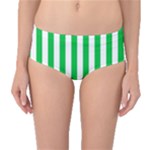 Vertical Stripes - White and Dark Pastel Green Mid-Waist Bikini Bottoms