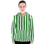 Vertical Stripes - White and Green Women s Zipper Hoodie