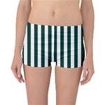 Vertical Stripes - White and Deep Green Reversible Boyleg Bikini Bottoms