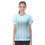 Vertical Stripes - White and Celeste Cyan Women s Sport Mesh Tee