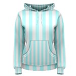 Vertical Stripes - White and Celeste Cyan Women s Pullover Hoodie