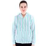 Vertical Stripes - White and Celeste Cyan Women s Zipper Hoodie