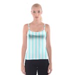 Vertical Stripes - White and Celeste Cyan Spaghetti Strap Top