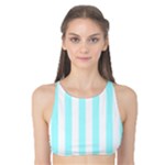 Vertical Stripes - White and Celeste Cyan Tank Bikini Top