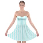 Vertical Stripes - White and Celeste Cyan Strapless Bra Top Dress