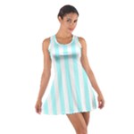 Vertical Stripes - White and Celeste Cyan Cotton Racerback Dress