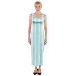 Vertical Stripes - White and Celeste Cyan Fitted Maxi Dress