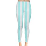 Vertical Stripes - White and Celeste Cyan Women s Leggings