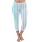 Vertical Stripes - White and Celeste Cyan Capri Winter Leggings