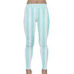 Vertical Stripes - White and Celeste Cyan Yoga Leggings