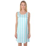 Vertical Stripes - White and Celeste Cyan Sleeveless Satin Nightdress