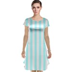 Vertical Stripes - White and Celeste Cyan Cap Sleeve Nightdress