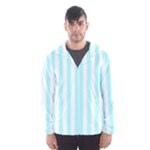 Vertical Stripes - White and Celeste Cyan Hooded Wind Breaker (Men)