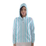 Vertical Stripes - White and Celeste Cyan Hooded Wind Breaker (Women)