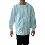 Vertical Stripes - White and Celeste Cyan Hooded Wind Breaker (Kids)