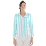 Vertical Stripes - White and Celeste Cyan Wind Breaker (Women)