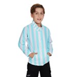 Vertical Stripes - White and Celeste Cyan Wind Breaker (Kids)