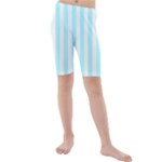 Vertical Stripes - White and Celeste Cyan Kid s Mid Length Swim Shorts