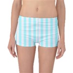 Vertical Stripes - White and Celeste Cyan Boyleg Bikini Bottoms