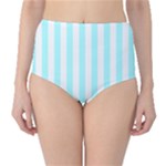 Vertical Stripes - White and Celeste Cyan High-Waist Bikini Bottoms