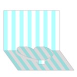 Vertical Stripes - White and Celeste Cyan Heart Bottom 3D Greeting Card (7x5)