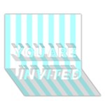 Vertical Stripes - White and Celeste Cyan YOU ARE INVITED 3D Greeting Card (7x5)