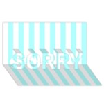 Vertical Stripes - White and Celeste Cyan SORRY 3D Greeting Card (8x4)