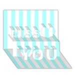 Vertical Stripes - White and Celeste Cyan Miss You 3D Greeting Card (7x5)