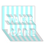 Vertical Stripes - White and Celeste Cyan TAKE CARE 3D Greeting Card (7x5)