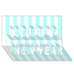 Vertical Stripes - White and Celeste Cyan Happy New Year 3D Greeting Card (8x4)